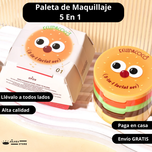 PALETA DE MAQUILLAJE 5 EN 1 DISEÑO BURGUER