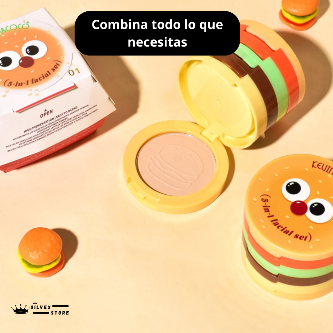 PALETA DE MAQUILLAJE 5 EN 1 DISEÑO BURGUER