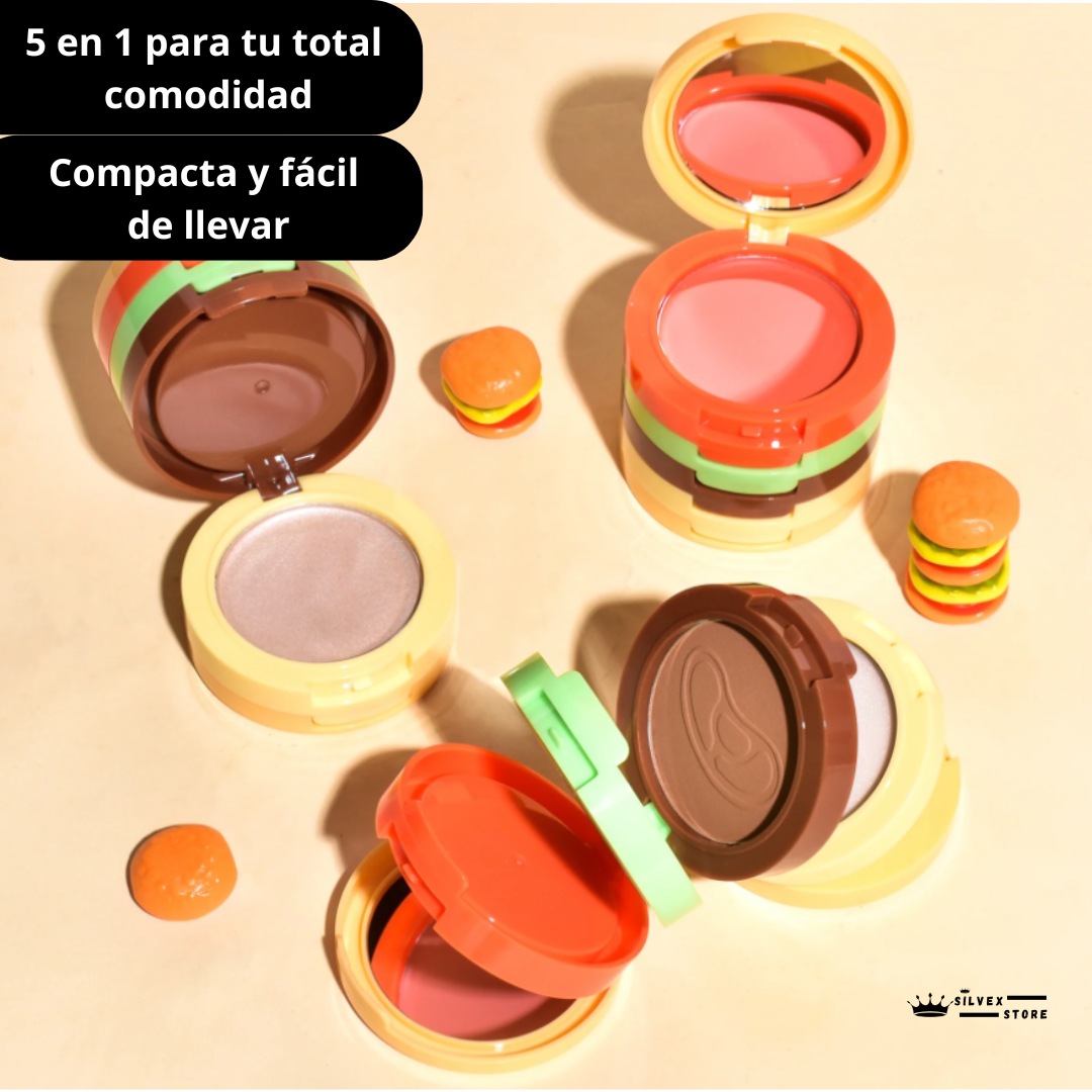 PALETA DE MAQUILLAJE 5 EN 1 DISEÑO BURGUER